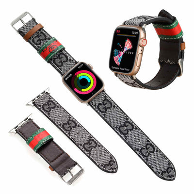 Premium Leather Apple Watch Band - Gucci Burberry Design